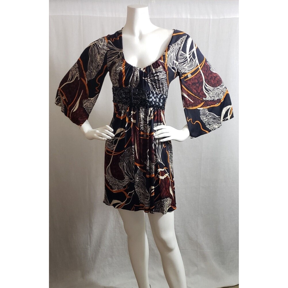 Sky Brand Dress M Multicolor Floral Patent‎ Leather Belt 100% Silk Casual Spring